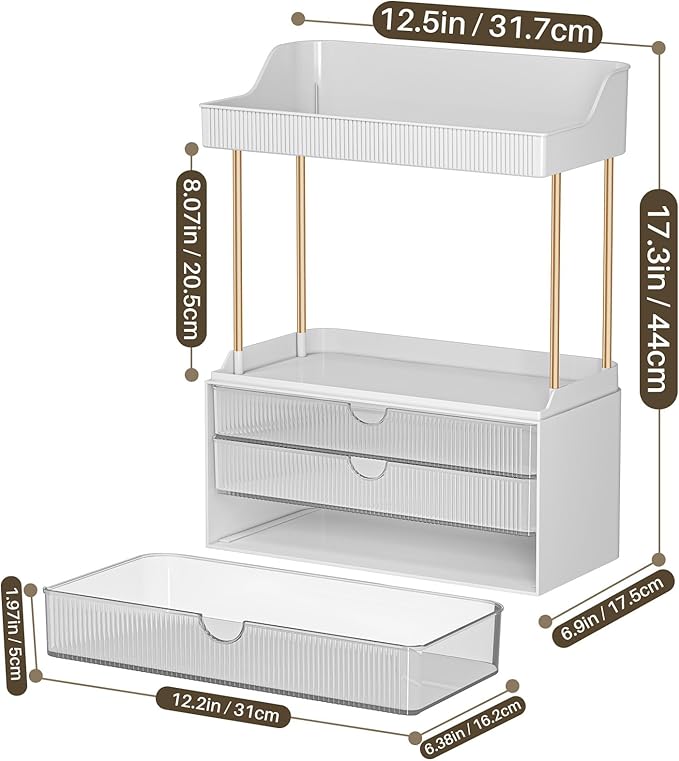 caktraie 2 Pack Bathroom Counter Organizer - 3 Drawers Makeup Organizer, Cosmetic Storage Drawer for Dresser Countertop and Bathroom Vanity for Large Skincare, Perfume, Clear - Image 7