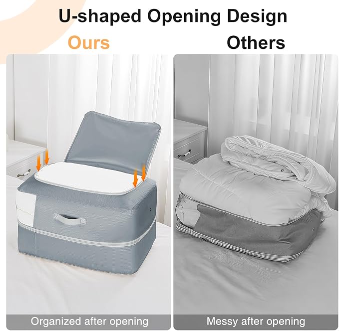 Comforter Storage Bag - 110L Large Capacity Blanket Storage Bags 2-Layer Ultra Space Saving Self Compression Organizer, Washable Compression Bags for Storage Comforter Blanket, 4-Pack, Grey - Image 4