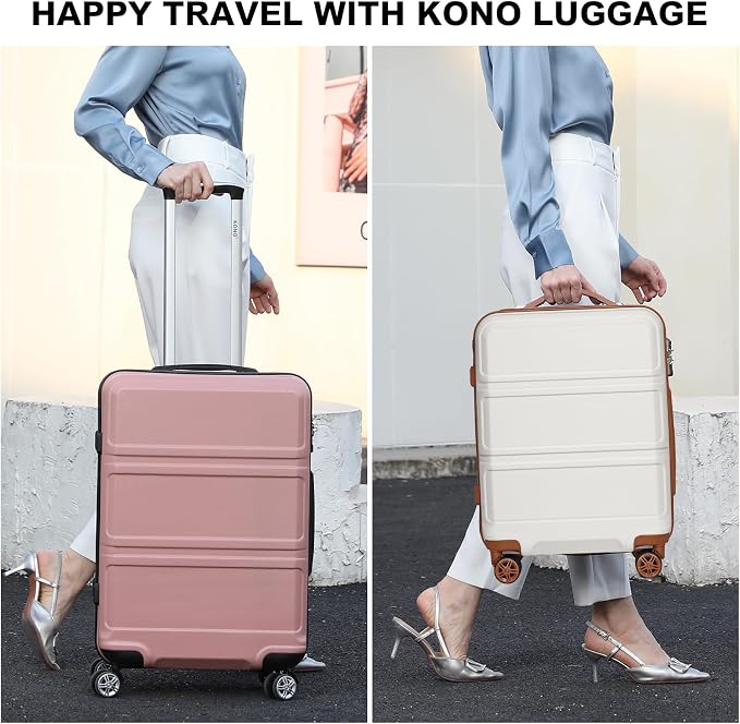 Kono 24 Inch Luggage Suitcase with Spinner Wheels TSA Lock | Lightweight PC+ABS Hardside Medium Checked Luggage Durable Rolling Suitcase Nude/Rose Pink - Image 7