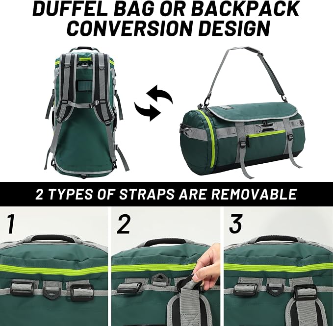 MIER Large Duffle Bag Backpack for Travel Camping Gym Sports, 45L/60L/90L | Water Resistant, Convertible Duffel, Detachable Backpack Straps, Shoe Compartment, Heavy-Duty Tarpaulin, 3 Sizes - Image 2