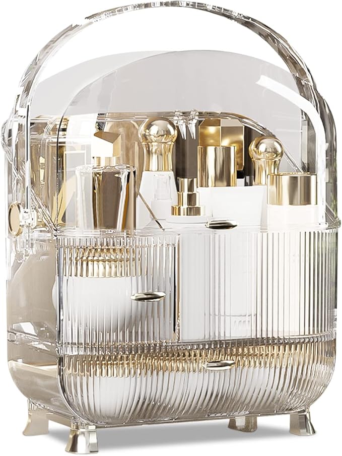 Ergocar Multi-Function Make Up Case Dustproof Cosmetic Storage Box,Cosmetics Skin Care Products Portable Retro Series Case - High Translucent White by Ergocar