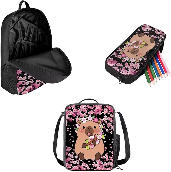 AFPANQZ Kids Backpack 3 Pieces Set Large Capacity School Bags with Heat Insulated Lunch Bags Small Pencil Bags 3 Pack - Image 2