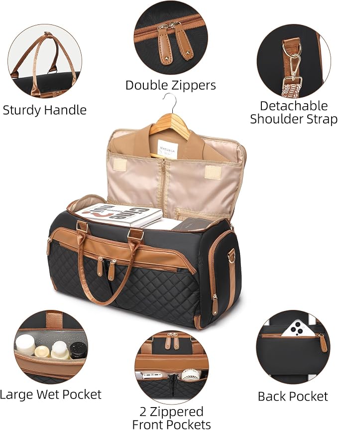 BAVERGE Convertible Garment Bag for Travel with Shoe Compartment, 2-in-1 Carry On Duffle for Hanging Clothes, Foldable Weekender Overnight Bag with Toiletry Bag - Image 4
