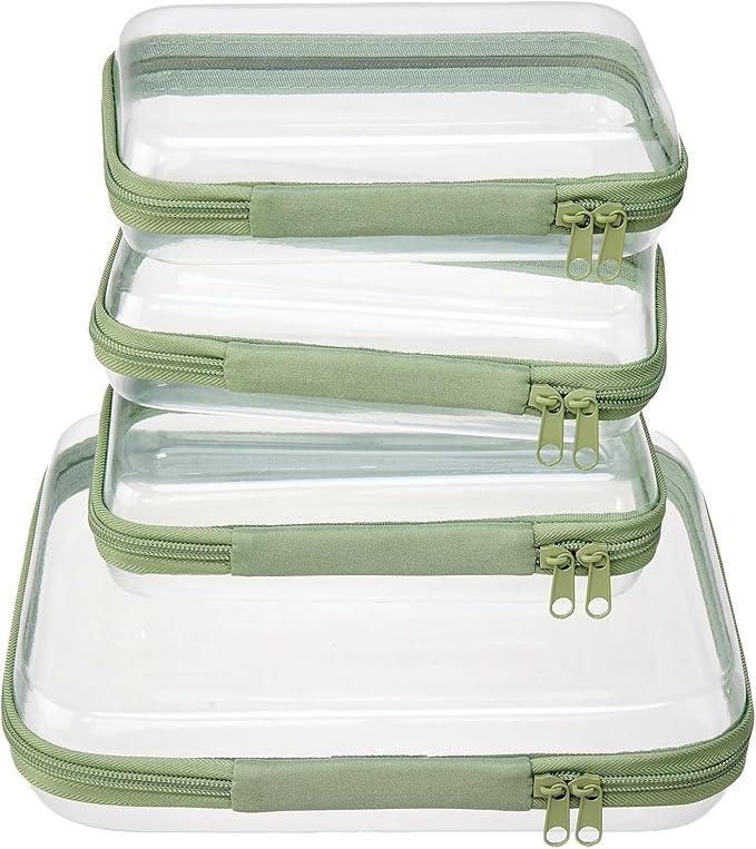 4 pcs Clear Zipper Pouches,Hard Shell Zipper Case,Toiletry Bag for Travel | CLear Diaper Bag, Toiletry Pouch, Travel Organizer, Cosmetic Bag,Toy Storage Bins (M+3S) (Mint Green) by WELPIRT