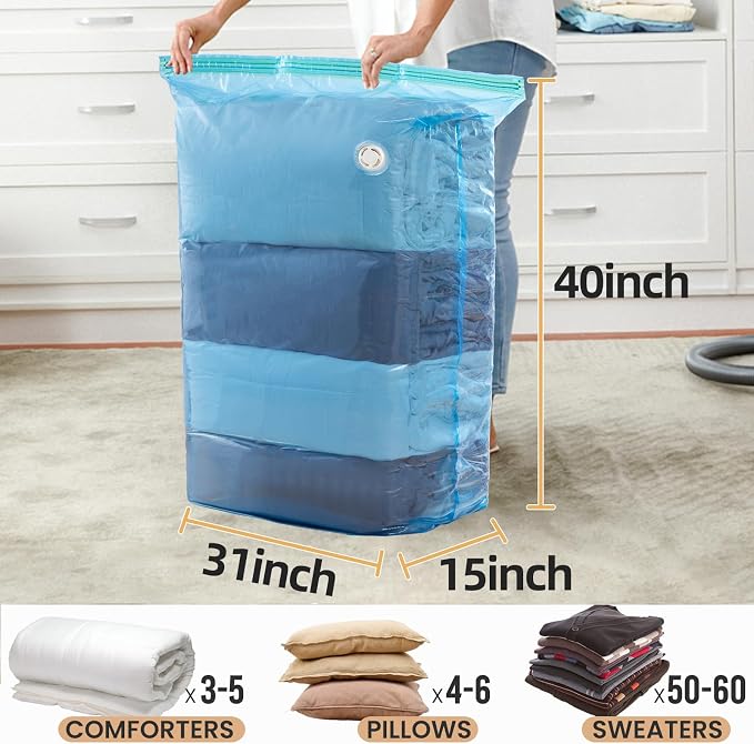 TAILI Vacuum Storage Bags 4 Pack, Jumbo Cube (31x40x15 inch), Extra Large Vacuum Seal Bags for Clothing, Beddings Comforters, Blankets, Pillows, No Pump Compression Cube, Blue - Image 3
