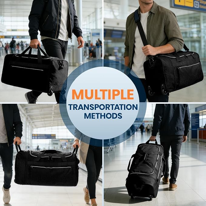 Uarition 70L Foldable Rolling Duffle Bag with Wheels, 28” Large Duffle Bag for Travel, Carry On Luggage Duffel Bag for Traveling/Camping/Moving, Water Resistant, Black - Image 6