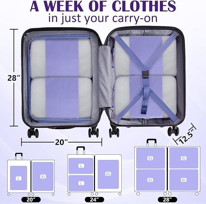 Extra Large Compression Packing Cubes, 2 Set Compression bags for Travel Packing Organizer, Expandable Compression Cubes for Travel, Purple Mesh - Image 5