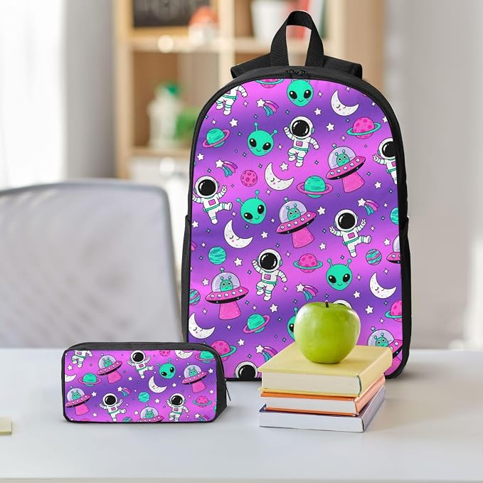 Alien Space Kid Backpack Set with Lunch Bag & Pencil Case Large Capacity School Bag 17 Inch Bookbag for Boy Girl - Image 6