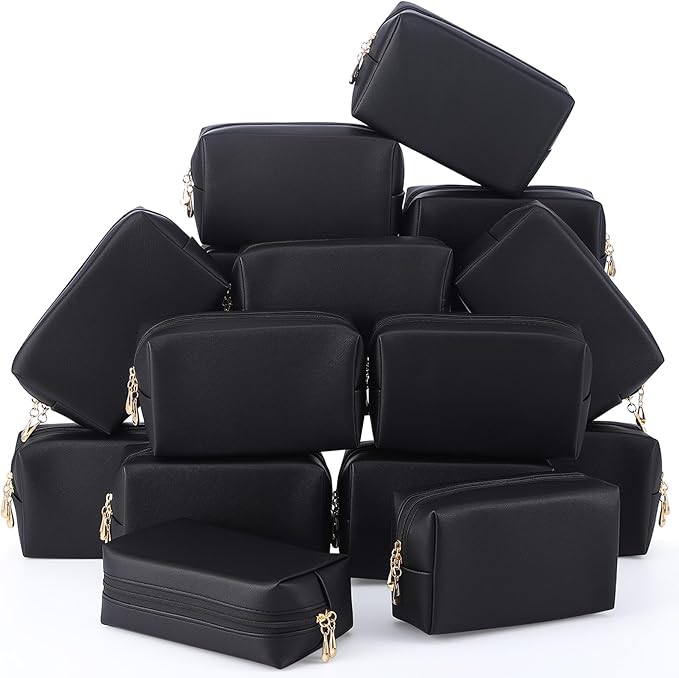 Kigeli Aesthetic Makeup Bags PU Leather Cosmetic Pouches Waterproof Plain Toiletry Bags Makeup Pouches Bulk for Women Party Gift Travel Storage Organizer(Black,7.1 x 2.8 x 4.3 in) by Kigeli