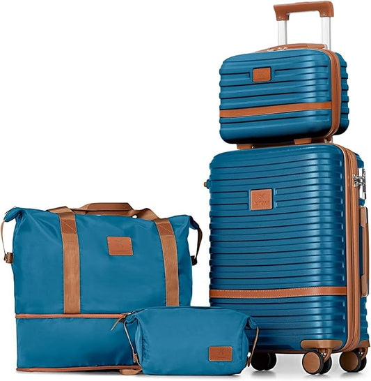 Joyway Carry On Luggage 20 Inch Expandable Suitcase with Spinner Wheel, 4 Piece Hard Shell Luggage Set with TSA Lock(Blue brown) by Joyway