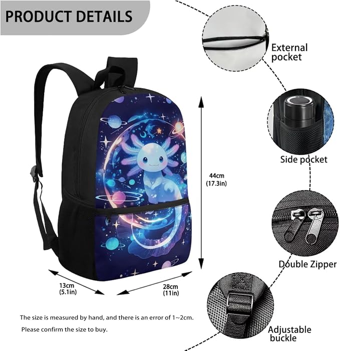 Axolotl Backpack with Lunchbox Kids Space School Bag and Lunch Bag Set for Boys 6-8 Large Capacity Bookbag/Lunch Box/Pencil Case/Water Bottle Holder, 4 Piece Solar System Planet Backpacks - Image 3