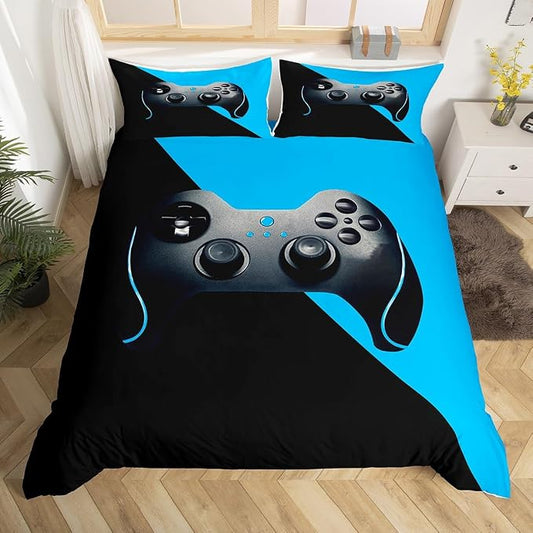 Erosebridal Gamer Comforter Cover Merry for Teens Boys Girls Game Room Decor Bedding Set Gamepad Printed Player Gaming Duvet Cover Videogame Controller Pattern Bedspread, Twin Size,Black Blue by Erosebridal