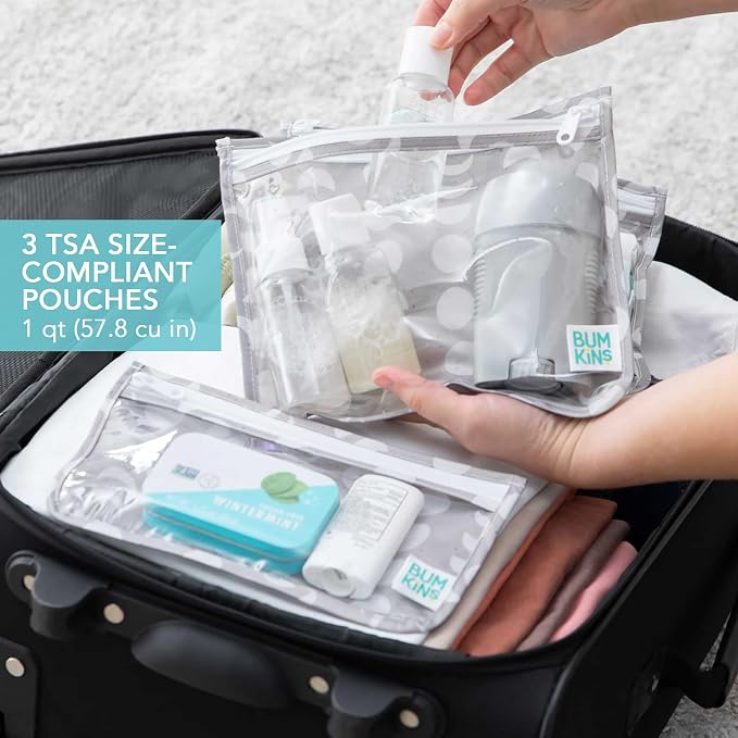 Bumkins - Waterproof Wet Bag & Clear Travel Bags - For Beach, Baby, Travel, Swim Suit, Cloth Diapers, Pump Parts, Pool, Gym, Toiletries - Reusable & Easy to Clean - Lunar Gray - 4 Pack - Image 3