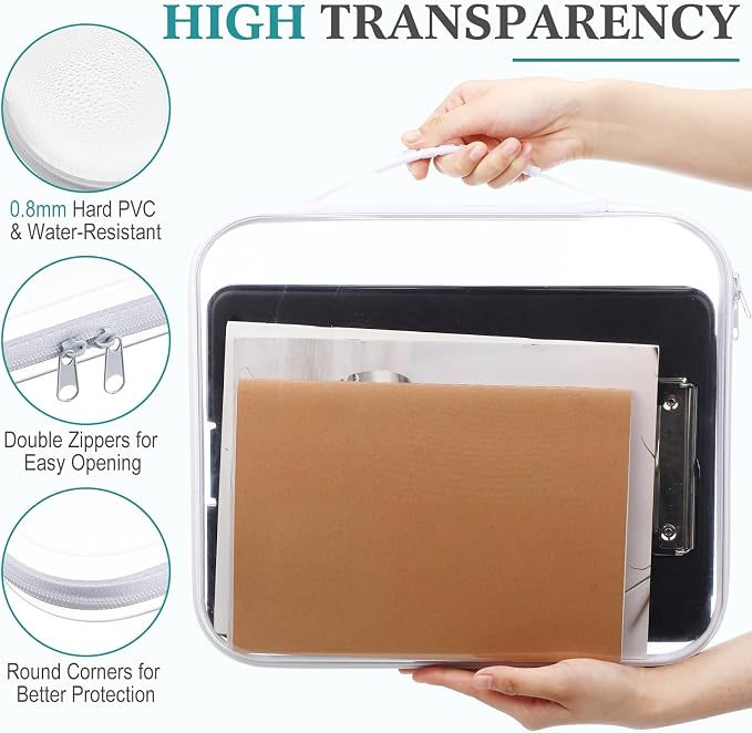Sanwuta 4 Pcs Clear Hard Zipper Case with Handle Office Storage Cases Hard Plastic Pouches Transparent Bins for Crafts, Snacks, Cosmetics, Puzzles(13.8 x 11.8 x 2 Inches,White) - Image 3