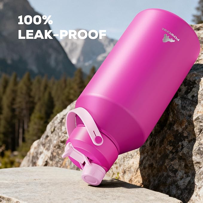 POWCAN 64 oz Insulated Metal Water Bottle for Women: 2-in-1 Straw & Spout Lid, Keep Cold 48H, Leakproof, Carrier Bag, Half Gallon Stainless Steel Water Bottle for Sports, Travel, and Fitness (Peony) - Image 7
