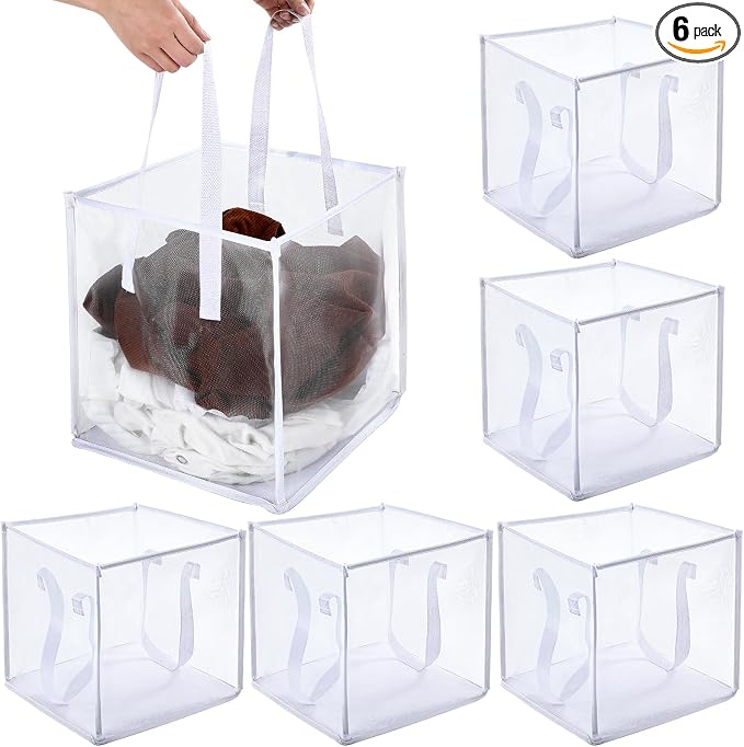 Zopeal 6 Pack Popup Laundry Hamper 13 Inch Collapsible Laundry Baskets with Handles Mesh Clothes Baskets Portable Single Layer Foldable Clothes Hamper Square Bin for Washing (White,Single-layer) by Zopeal