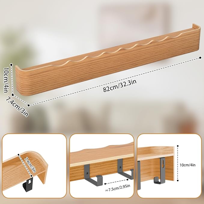 Wall Mounted Coat Rack with Shelf, Wooden Entryway Organizer with Hidden Metal Hooks for Hanging Coats Bags Keys, Modern Floating Shelf for Hallway Bathroom - Image 2