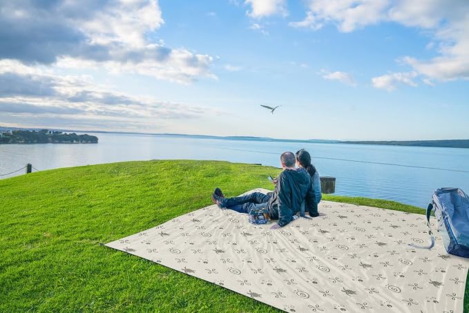 WEKAPO Beach Blanket Waterproof Sandproof Oversized Extra Large Sand Free Beach Mat with Stakes, Storage Bag - Essentials for Outdoor Beach, Picnic (Light Small Sea Turtle, 8 X 7 FT (1~4 Person)) - Image 9