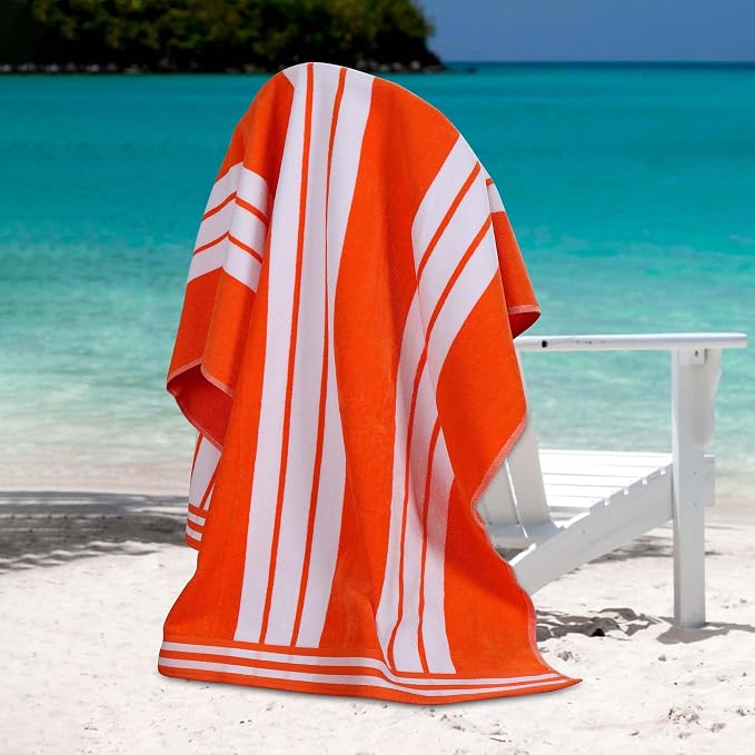Superior Oversized Cotton Beach Towel Set of 6, Absorbent Towels for Bathroom, Beach, Pool, Swim, Adults, Kids, Vacation, Travel, Bath Sheet, Quick Dry Basics, Trip Essentials, Striped Decor, Coral by SUPERIOR