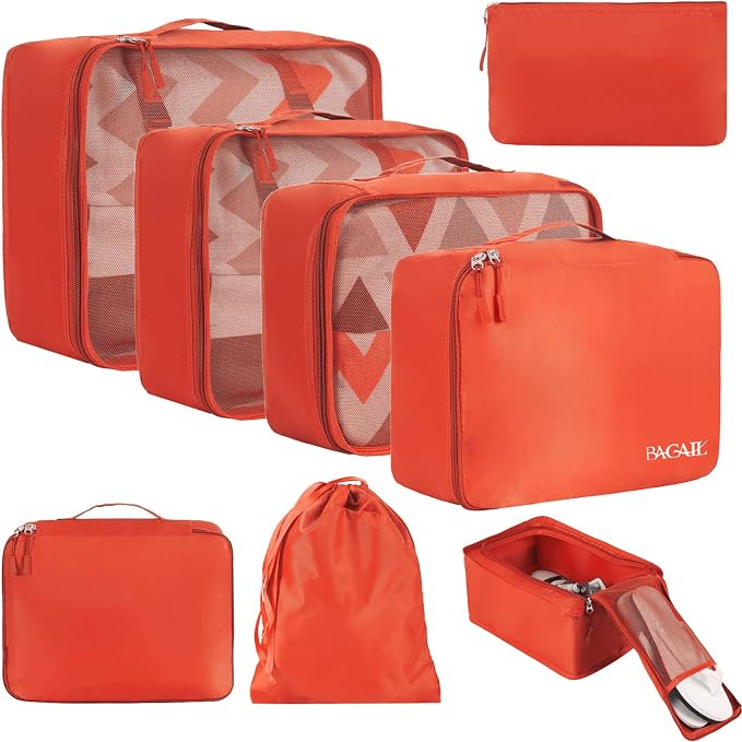 BAGAIL 8 Set Packing Cubes Luggage Packing Organizers for Travel Accessories-Orange by BAGAIL