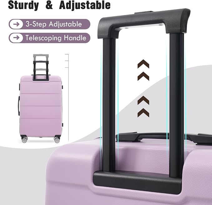 Merax Luggage Set, 3 Piece Hardcase Luggage with Double Spinner Wheels | Carry on Suitcase Airline Approved,20+24+28 inch,Pink Purple - Image 4