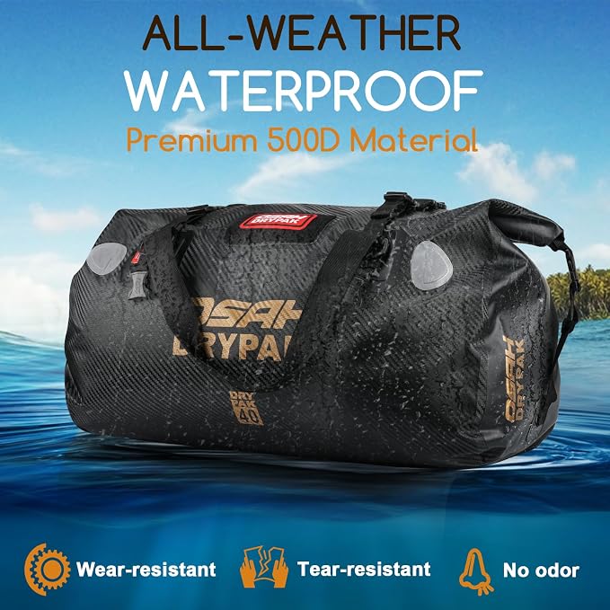 OSAH DRYPAK Waterproof Duffel Bag - Motorcycle Dry Bag Tail Bag with Large Storage Space, Waterproof Luggage Duffle Bags with Outer Mesh Zipper Pocket for Camping, Kayaking, Fishing & Traveling - Image 4