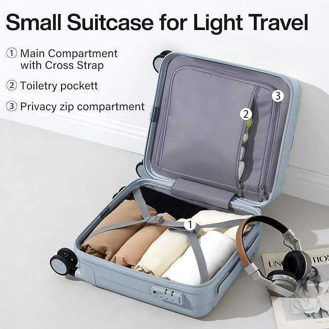 Hanke 14 Inch Underseat Carry On Luggage with Wheels Hard Shell Suitcases Carry On Bag Lightweight Small Mini Suitcase Travel Luggage for Travel（Gray） - Image 5