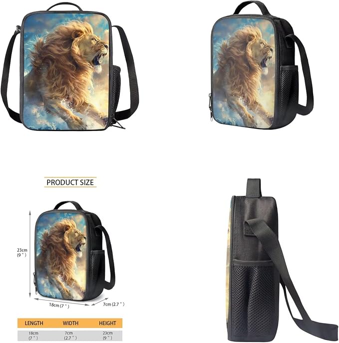 Lion Backpack for Kids Girls Backpack with Lunch Box Water Bottle Carrier and Canvas Pencil Pouch 4PCS Set Bookbag with Front Pocket 17 inch Soft Sturdy School Bag with Side Pocket for Boys - Image 4