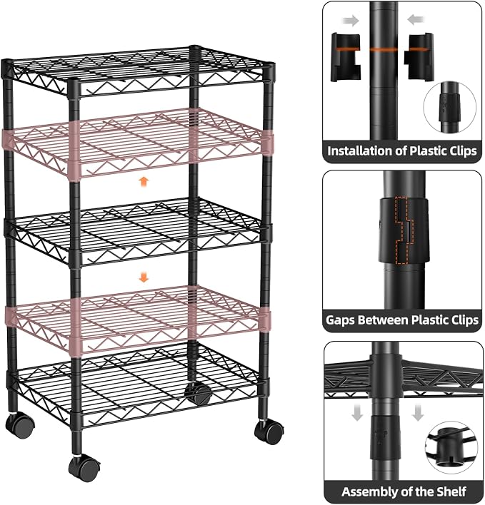 Golpart Small 3 Tier Shelves Storage Wire Shelving Unit Metal Shelf Adjustable Organizers Storage Shelving with Wheels for Bathroom Laundry Room Kitchen Pantry11.7”D x 17.7”W x 30.7”H Black - Image 6