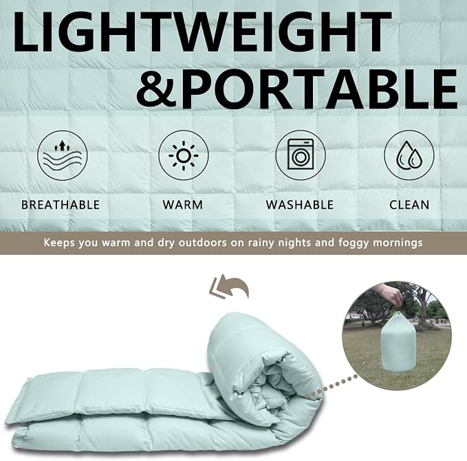 zzlamb Puffy Down Camping Blanket Water-Repellent, Down Throw Travel Blanket Portable for Outdoor, Light Warm Quilt for Couch Plane Car Theater Stadium Picnic RV Backpacking Hammock - Image 6