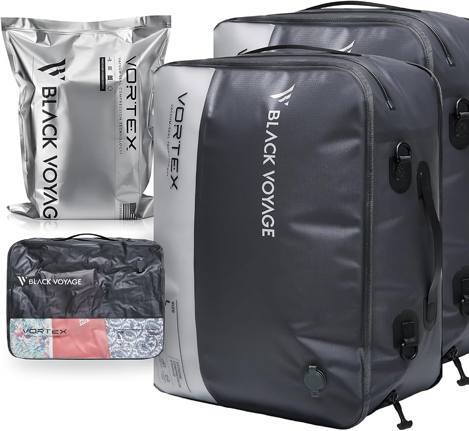 Black Voyage Reusable Vacuum Compression Travel Bag for Carry-On Suitcase and Backpack, Recycled IPX8 Waterproof Space Saver Vacpack (2-Pack, 41L - No Pump) by BlackVoyage