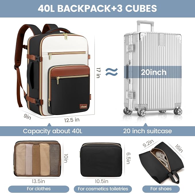 LOVEVOOK Travel Backpack For Women,40L Carry On Backpack Flight Approved,TSA Personal Item Travel Bag Fits 17 Inch Laptop,Business Weekender Overnight Daypack with Toiletry Bag and Cubes - Image 5