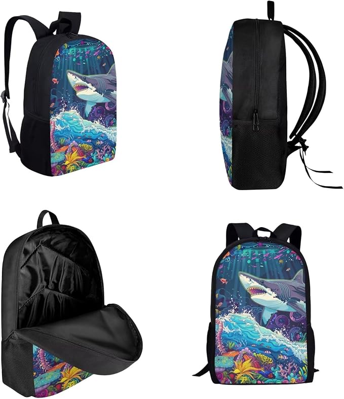 17 Inch Animal Print School Backpack And Lunch Box Set for Kids Lightweight Undersea Shark Backpack for Boys Girls Sturdy School Bag with Insulated Lunchbox Pencil Case Student Bookbag - Image 3
