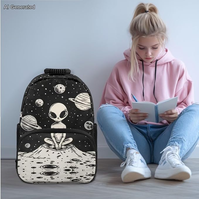 Mysterious Alien Backpack for Kids Boys Backpack with Lunch Box Large Pencil Case Water Bottle Carrier 4Pcs Set 17" Bookbag with Compartments for School Sturdy Elementary School Bag Gifts - Image 2