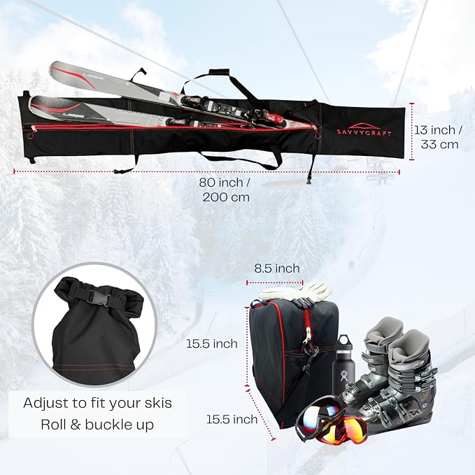 Savvycraft Padded Ski bag and Boot Bag Combo, Thick Padded Ski and Boot Bag 2-Piece Set for Protection and Easy Travel - Image 4