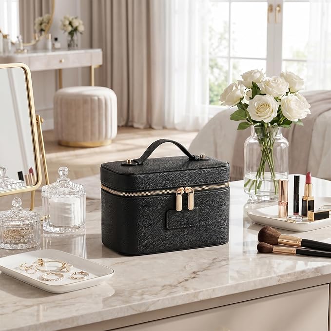 Makeup Case for Women, Leather Makeup Bag Cosmetic Case with Removable Divider, Large Capacity Waterproof Portable Travel Toiletry Make up Organizer Case - Image 6