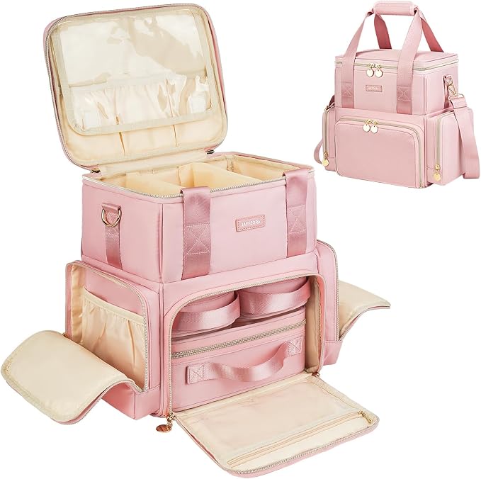 Extra Large Makeup Bag,4 in 1 Cosmetic Storage Organizer Travel Case with 3 Detachable Pouches and Dividers,Pink by Jaffzora