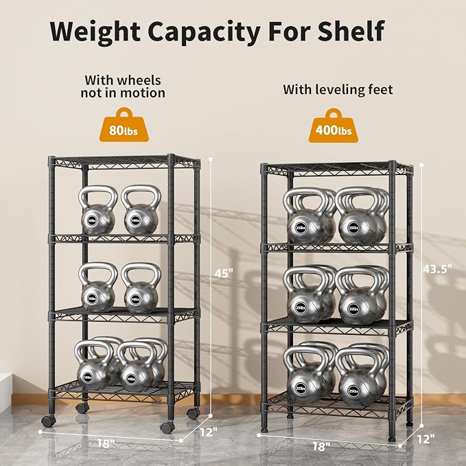 Golpart Small 4 Tier Shelves Storage Wire Shelving Unit Metal Shelf Adjustable Organizers Storage Shelving with Wheels for Bathroom Laundry Room Kitchen Pantry11.7”D x 17.7”W x 44.8”H Black - Image 7