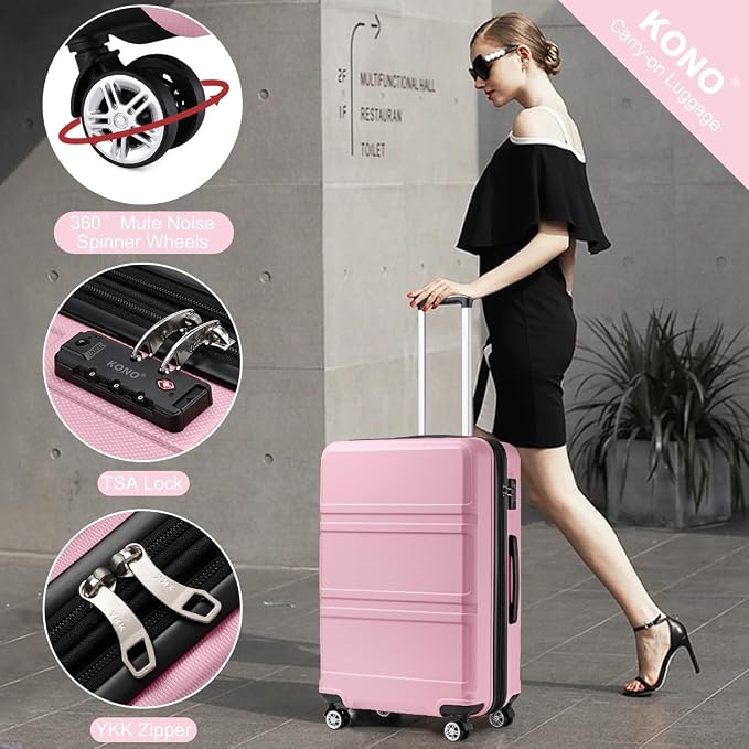 Kono 28 Inch Luggage Expandable Suitcase with Spinner Wheels TSA Lock | Lightweight PC+ABS Hardside Large Checked Luggage Durable Rolling Suitcase Pink - Image 4
