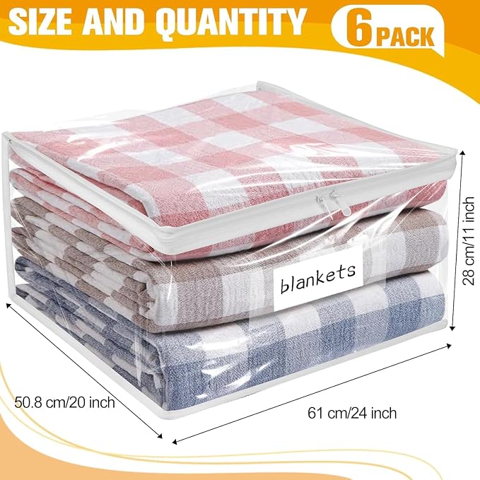 Plastic Storage Bags with Easy-Glide Zipper, Pack of 6, Durable Clear Vinyl Zippered Storage Bags for Clothes Sweaters Comforters Blankets Sheets Bedding (24 x 20 x 11 Inch, White) - Image 3