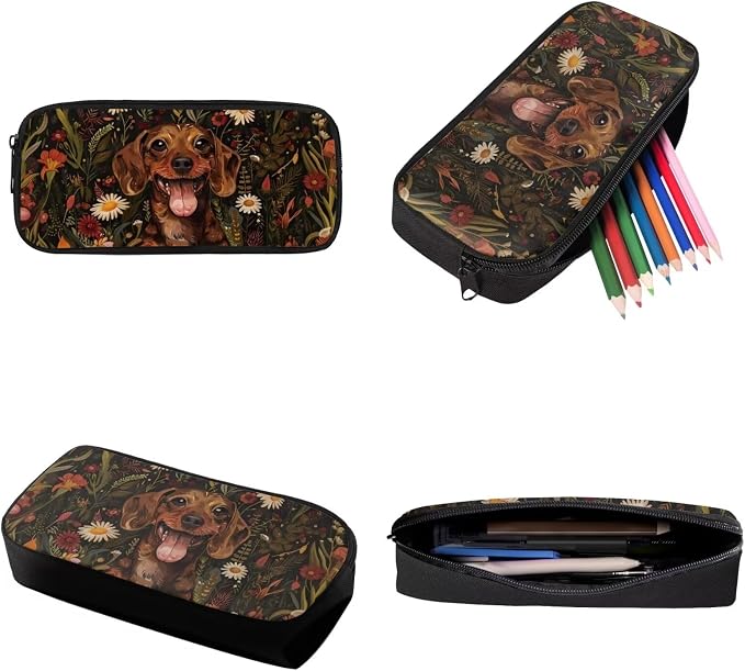 Dachshund Dog Retro Flower Print Backpack Set Boys Girls 17 Inch Travel Laptop Backpacks Large Capacity Schoolbag Lunch Box Pencil Case Lightweight Rucksack Casual Daypack - Image 6