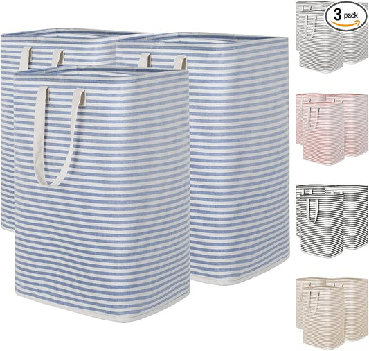 Lifewit 3 Pack Laundry Basket 80L Each, Collapsible Clothes Hamper with Reinforced Handles, Freestanding Waterproof Design for Bedroom and Laundry Room, Blue 240L Total by Lifewit