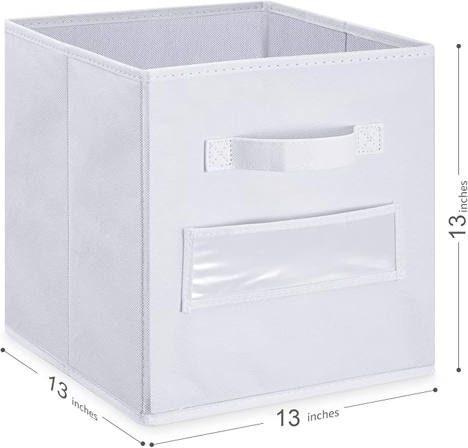 13x13x13 storage cube bins(Set of 8)Fabric storage cubes with 8 Labels Window Cards & a Pen,storage cubes 13x13, storage bin, Collapsible 13 inch cube storage bins,Cubby Organizer Boxes, White - Image 3