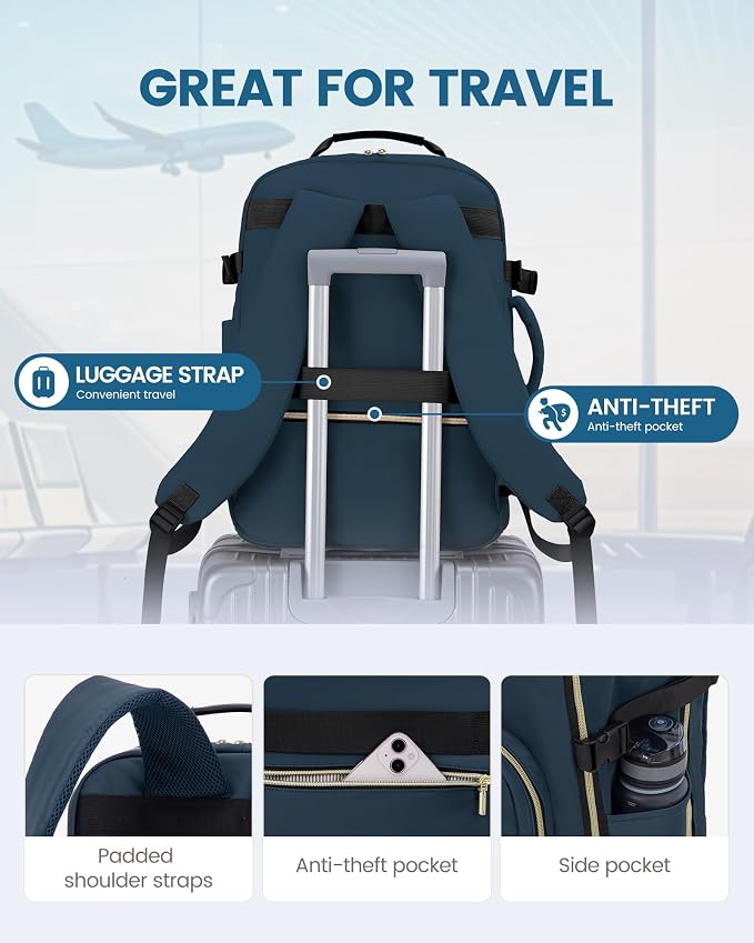 LOVEVOOK 40L Travel Backpack Flight Approved Carry on Backpack,3 Packing Cubes,Waterproof Personal Item Travel Bag,TSA Carry on Luggage Suitcase Travel Essentials,Gifts for Women & Men,fits 17" Laptop - Image 6