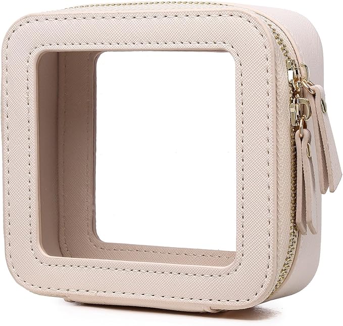 Pinkmik Mini Clear Makeup Bag, Beige, MINI-1 | Small Size, Zipper Closure, Cosmetic & Toiletry Case, Purse Organizer, Car Essentials by Pinkmik