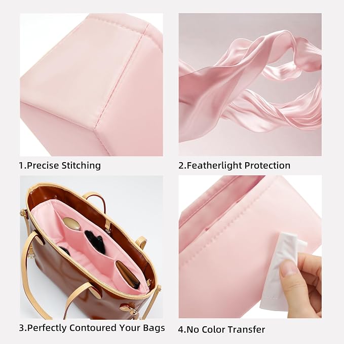 DGAZ Purse Organizer Insert Fits Neverfull-Mini/PM/MM/GM Bags，Silk Bag Organizer，Luxury Handbag & Tote Shaper（PM, Pink） - Image 3