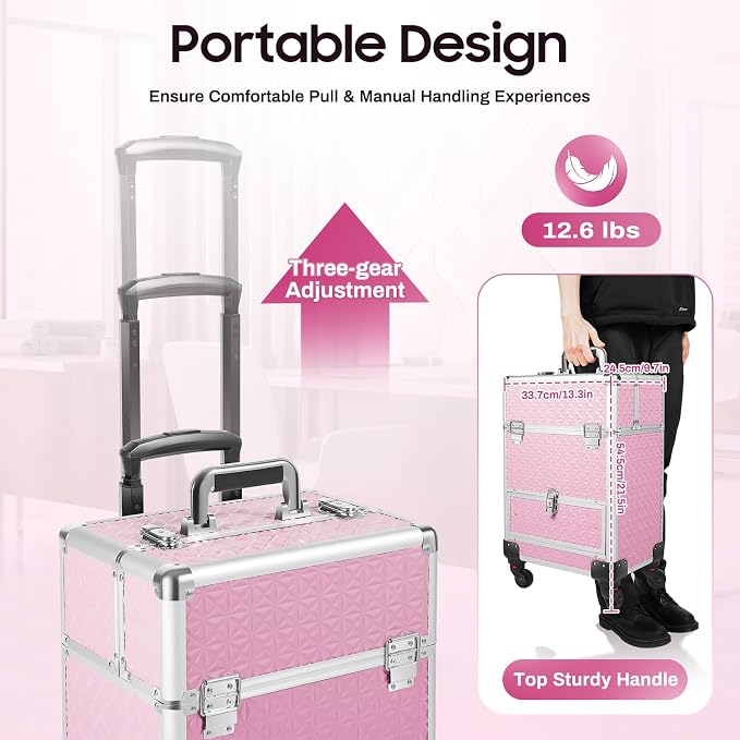 Professional Rolling Makeup Train Case Makeup Storage Organizer Cosmetic Trolley - Image 4