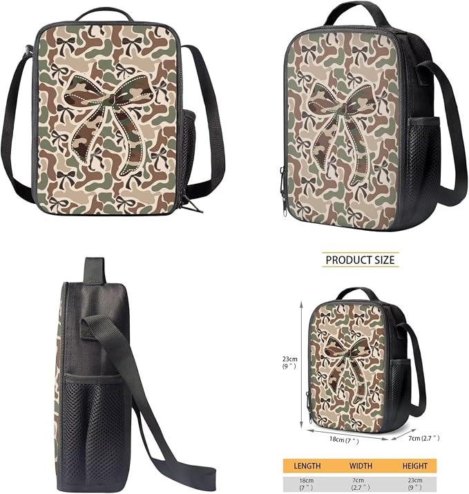 Camo Backpack Girls Camouflage Bow Backpack with Lunch Box 4 Piece School Bag Set 17'' Large Capacity Holds 15+ Books, Adjustable Padded Strap Reduce the Stress by 40% - Image 5