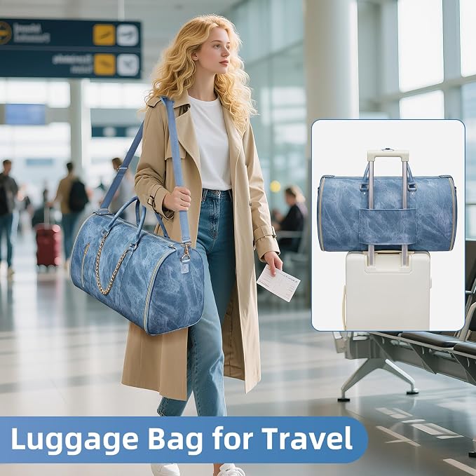 Garment Duffle Bag for Travel, Convertible 20.5×10×12.5 Inch Carry On Garment Bag for Women, Foldable Travel Bags with Shoe Compartment & Toiletry Pocket for Business Trip, Vacation, Blue - Image 6
