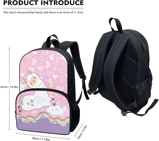 3Pcs Cute Alpaca Pink Backpacks Sets for Girls, Kids Backpack School Bookbags with Insulated Lunch Box Pencil Case for School Elementary Girl - Image 5